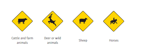 Animals crossing road signs